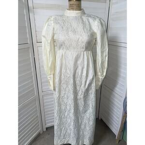 Vintage 60s Handmade Off White Lace Satin Sheath Wedding Dress/Gown Sz Small